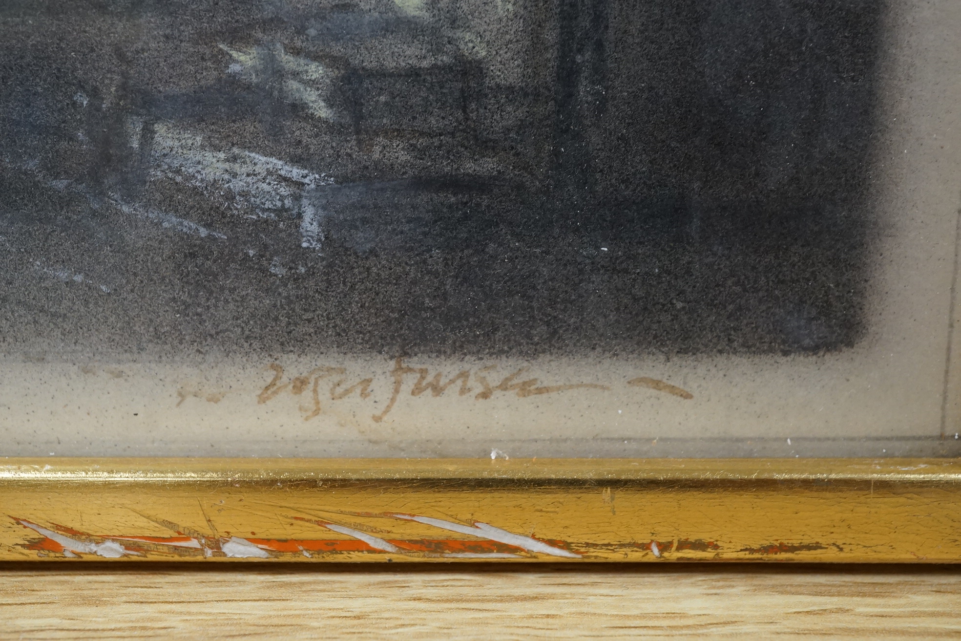 Roger Furse (1903-1972), theatrical interest pastel and mixed media, Scene from King Lear, signed and inscribed in ink, 31 x 56cm. Condition - fair
